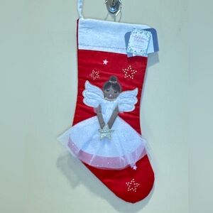 🎄🌟HP🌟Red Fabric 3D Christmas Stocking Brown Skin Tone Celestial Angel Skirt